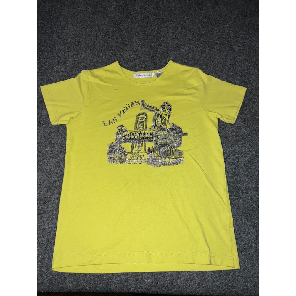 Victoria Jones Las Vegas Souvenir Graphic T-Shirt Yellow Size S Cotton Blend